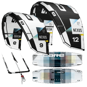 Zwei Nexus Core Kites, eine Bar und ein Core Fusion Kiteboard